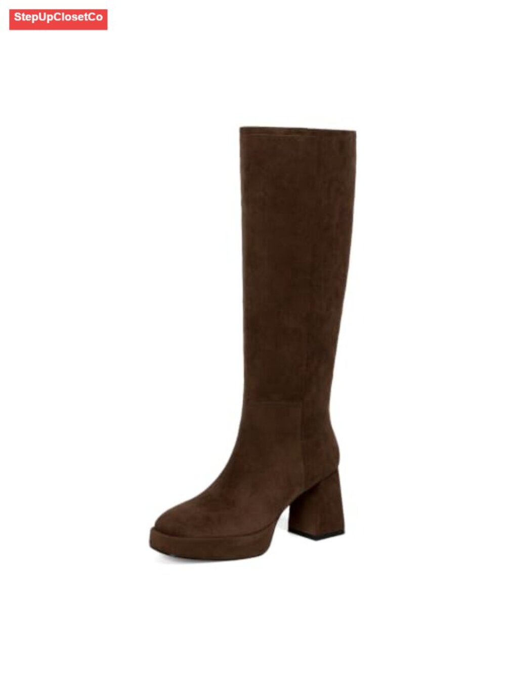 Womens Knee High Boots Chunky Platform Faux Suede Square Toe Zip